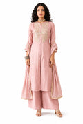 Naksh Creation Dusty Rose Pink Embroidered Roman Silk Palazzo Suit