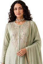 Naksh Creation Sage Green Embroidered Roman Silk Palazzo Suit