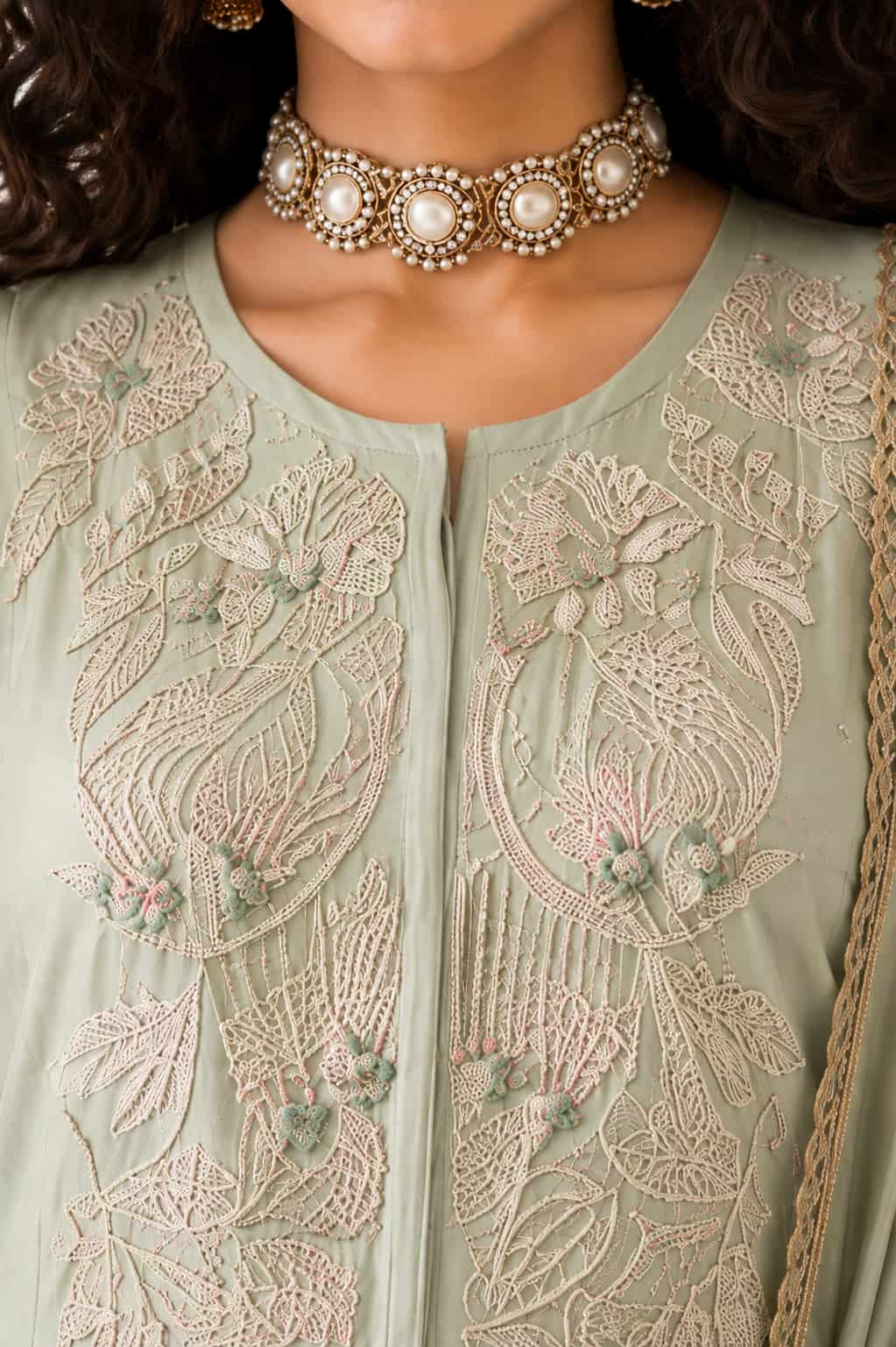 Naksh Creation Sage Green Embroidered Roman Silk Palazzo Suit