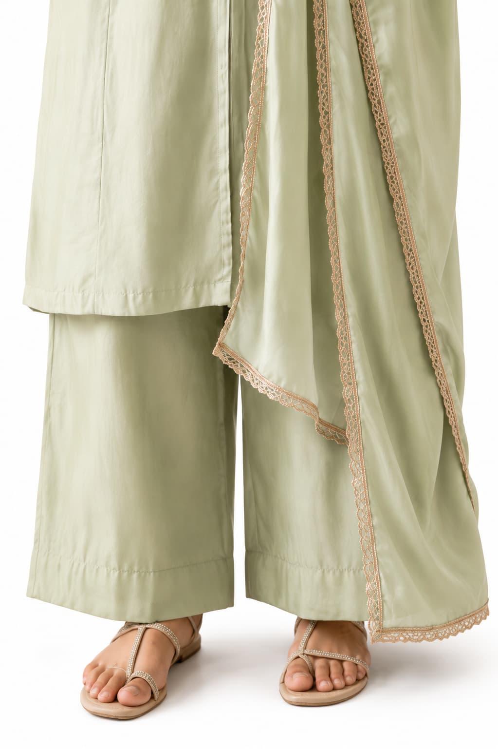 Naksh Creation Sage Green Embroidered Roman Silk Palazzo Suit