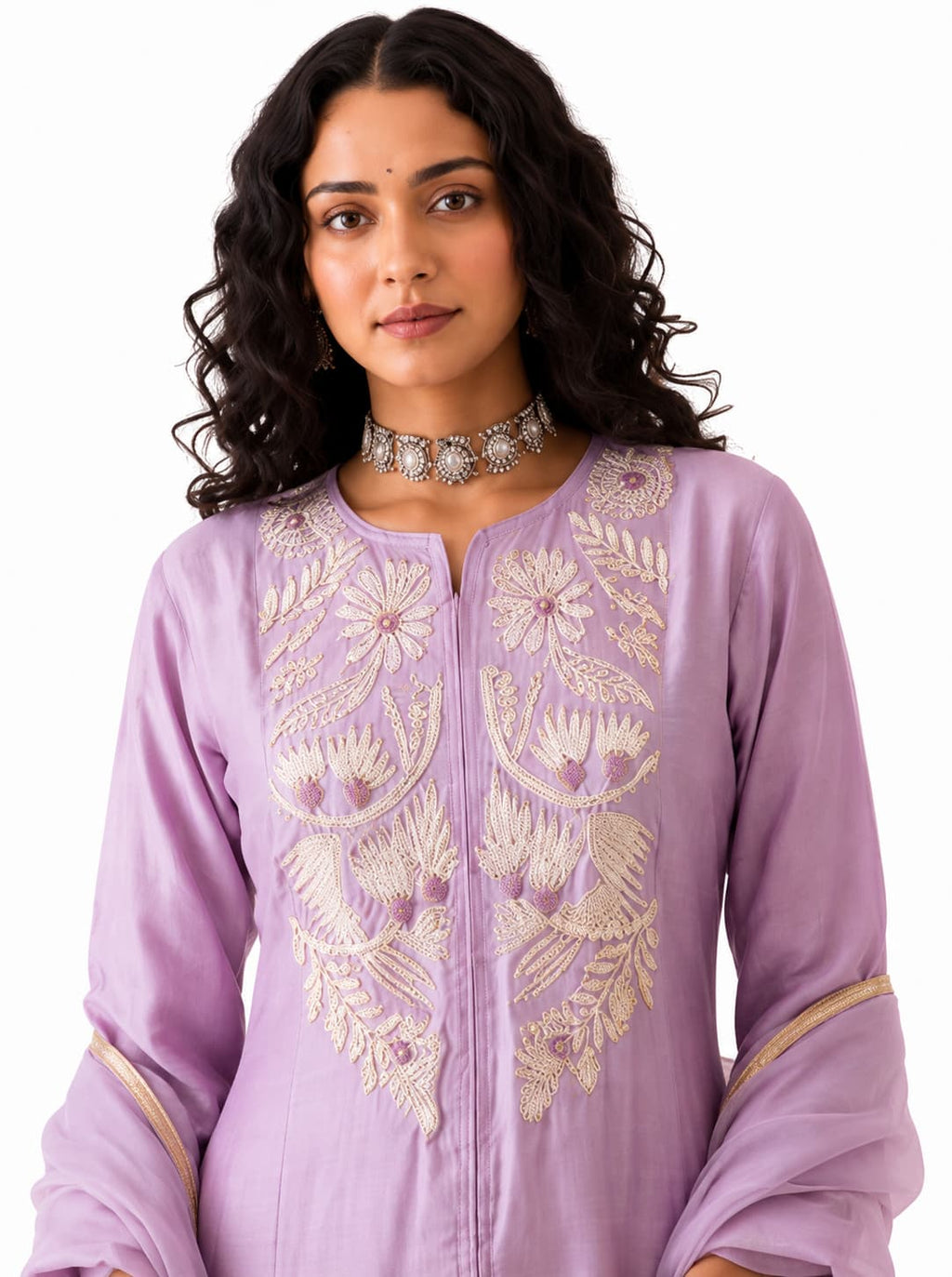 Naksh Creation Lavender Embroidered Roman Silk Palazzo Suit