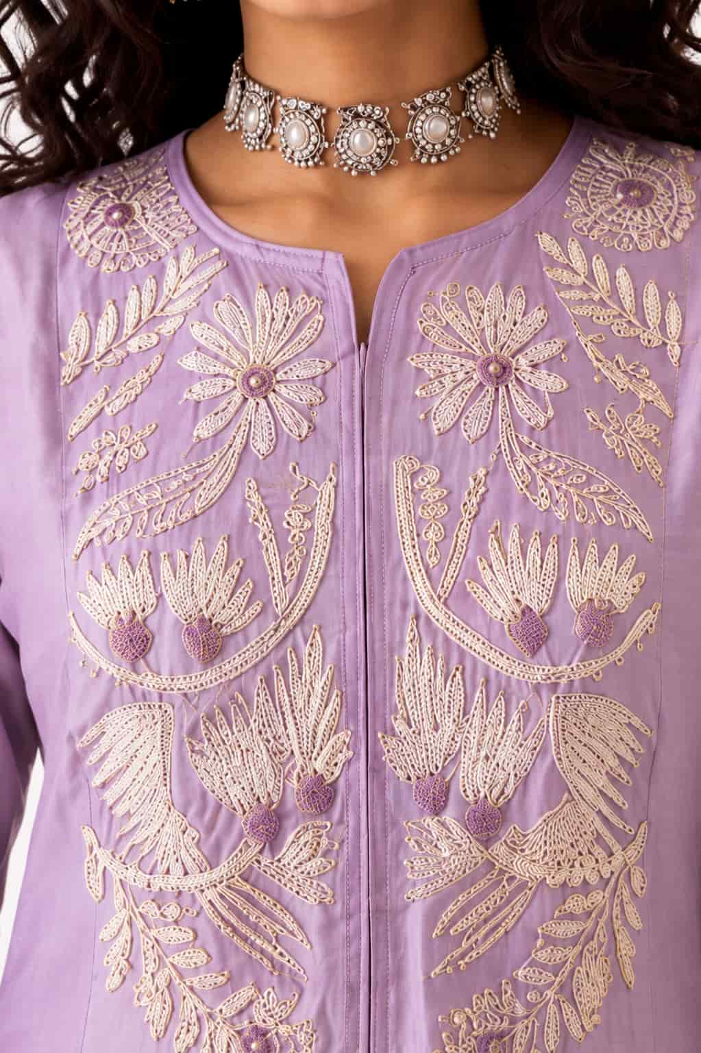 Naksh Creation Lavender Embroidered Roman Silk Palazzo Suit