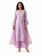 Naksh Creation Lavender Embroidered Roman Silk Palazzo Suit