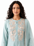 Naksh Creation Powder Blue Embroidered Roman Silk Palazzo Suit