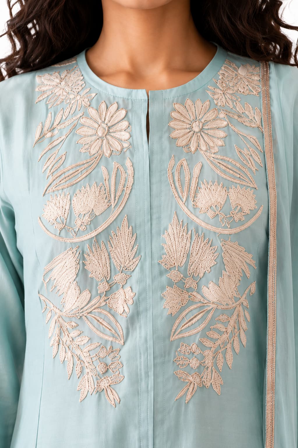 Naksh Creation Powder Blue Embroidered Roman Silk Palazzo Suit