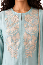 Naksh Creation Powder Blue Embroidered Roman Silk Palazzo Suit