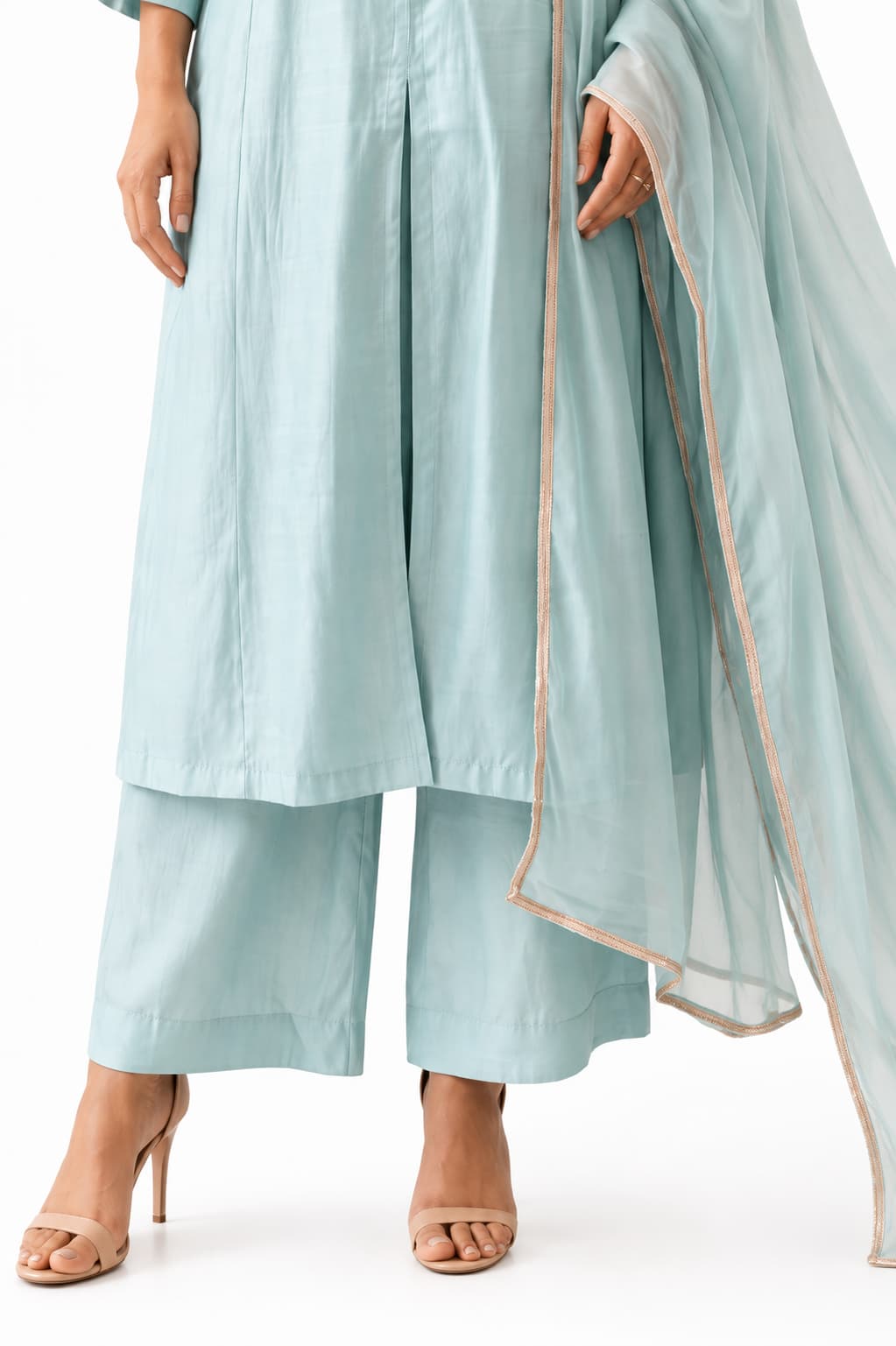 Naksh Creation Powder Blue Embroidered Roman Silk Palazzo Suit