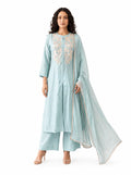 Powder Blue Roman Silk Palazzo Suit