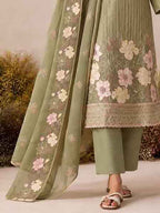 Matching santoon trousers and pure chiffon dupatta for Sage Green Pant Suit