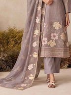 Matching santoon trousers and pure chiffon dupatta for Mauve Purple Pant Suit