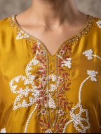 Mustard Yellow Embroidered PV Cotton Silk Unstitched Salwar Kameez Suit Material - View 5