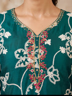 Peacock Green Embroidered PV Cotton Silk Unstitched Salwar Kameez Suit Material - View 5
