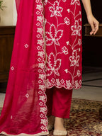 Rani Pink Embroidered PV Cotton Silk Unstitched Salwar Kameez Suit Material - View 3