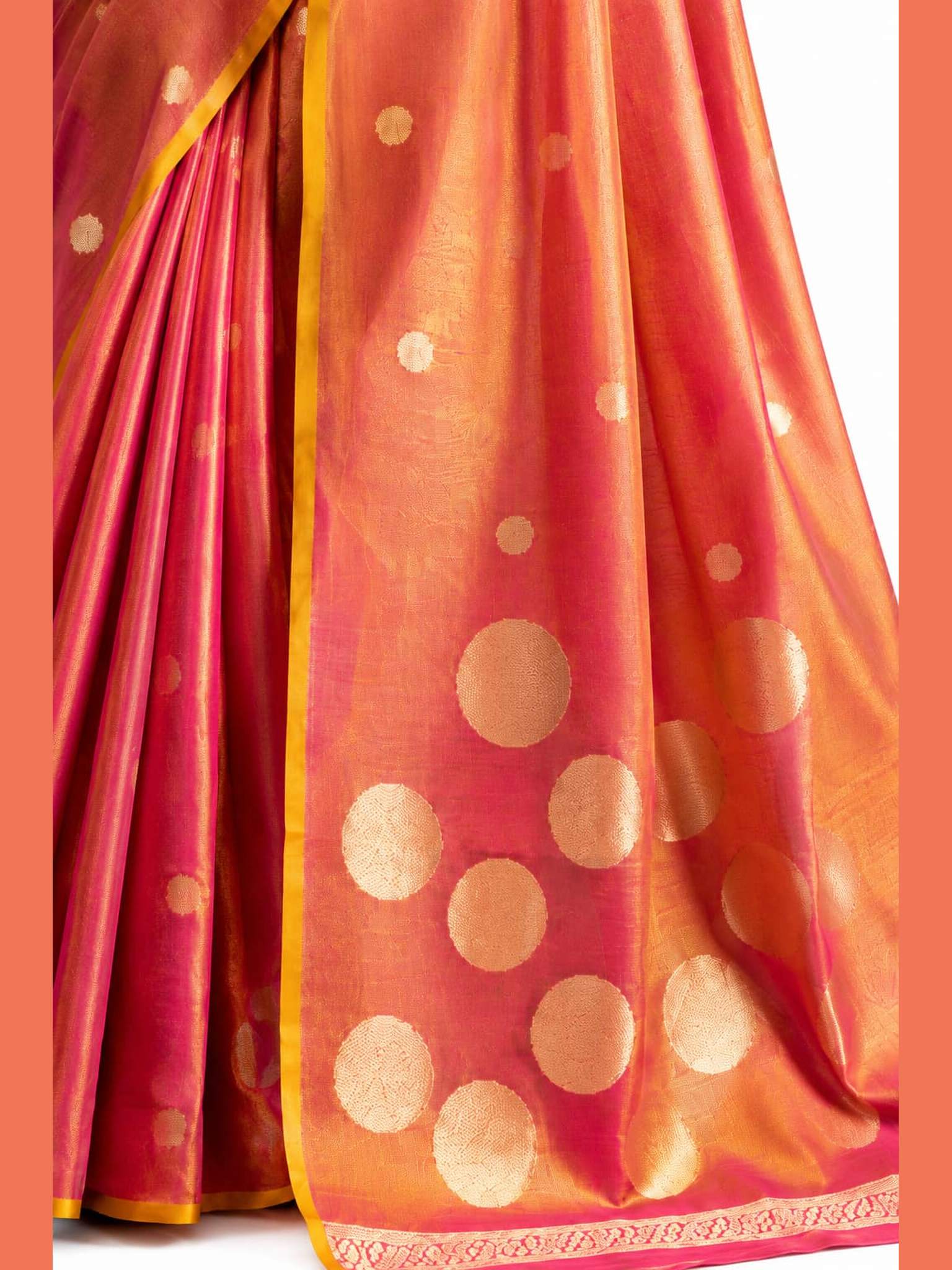 Coral Pink Tissue Silk Saree Zari Weaving Detail - Naksh Creation