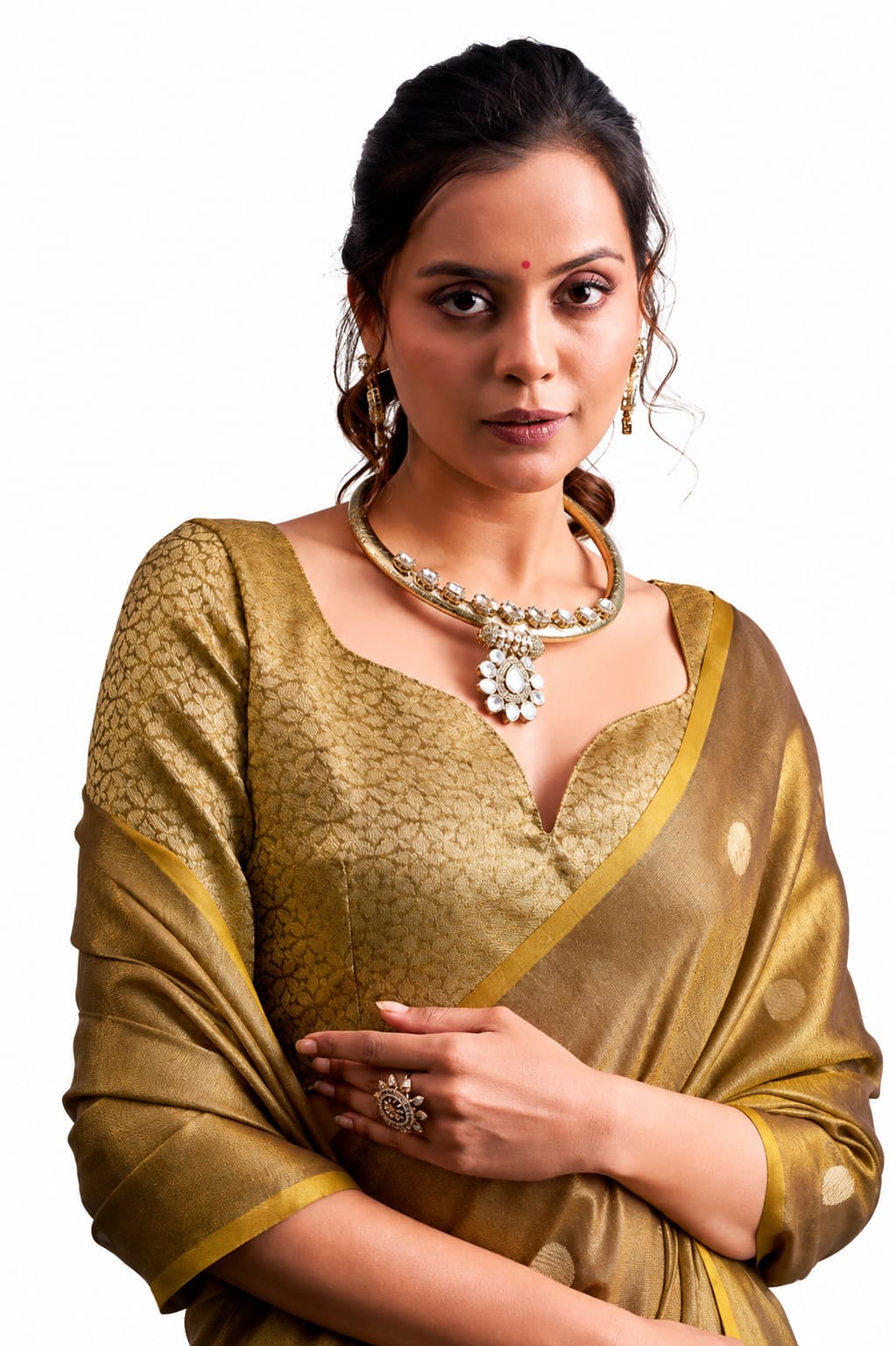 Antique Gold Tissue Silk Zari Weaving Premium Casual Saree - Naksh Creation