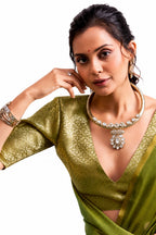 Olive Green Tissue Silk Zari Weaving Premium Casual Saree - Naksh Creation