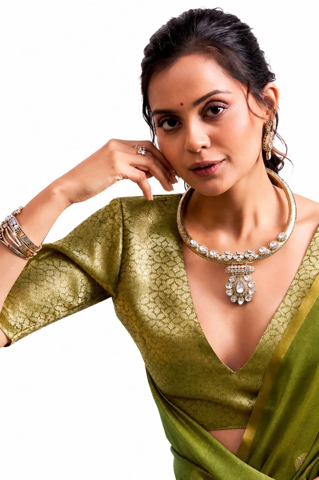 Olive Green Tissue Silk Zari Weaving Premium Casual Saree - Naksh Creation