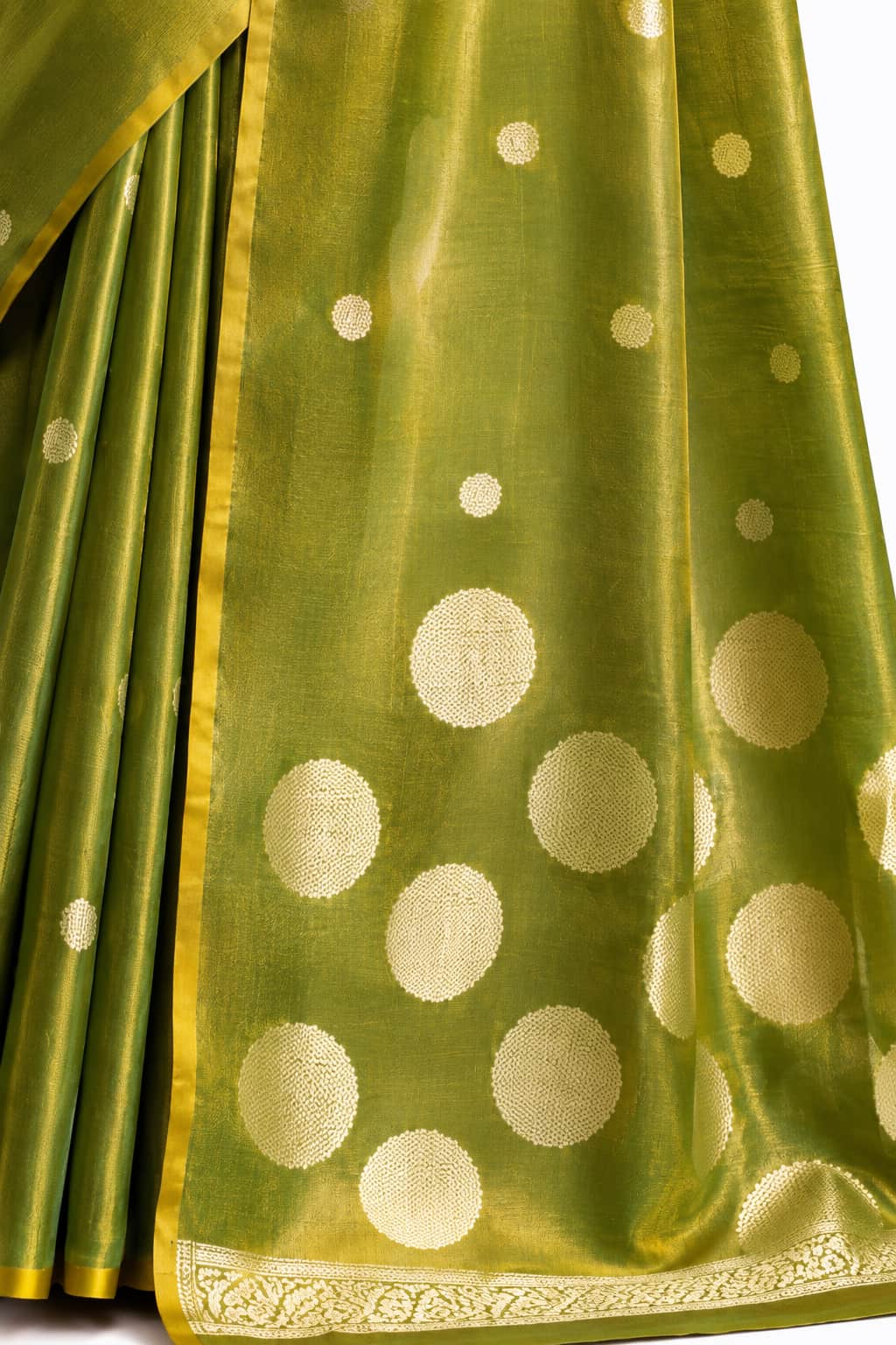 Olive Green Tissue Silk Saree Zari Weaving Detail - Naksh Creation