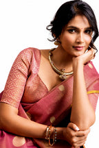 Coral Pink Tissue Silk Zari Weaving Premium Casual Saree - Naksh Creation