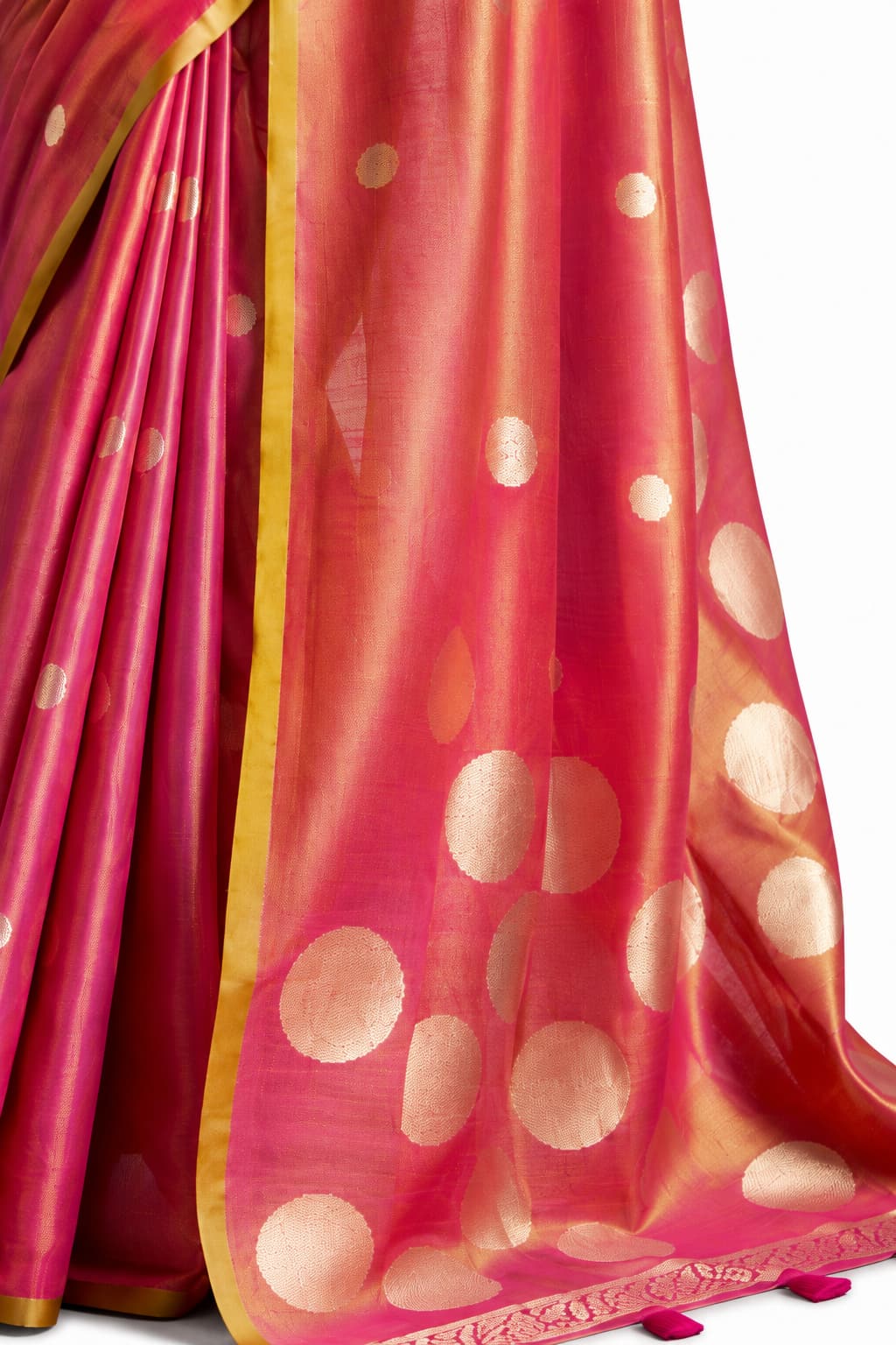Coral Pink Tissue Silk Saree Zari Weaving Detail - Naksh Creation