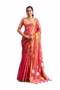 Coral Pink Tissue Silk Saree Blouse Detail - Naksh Creation