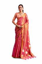 Coral Pink Tissue Silk Saree Blouse Detail - Naksh Creation
