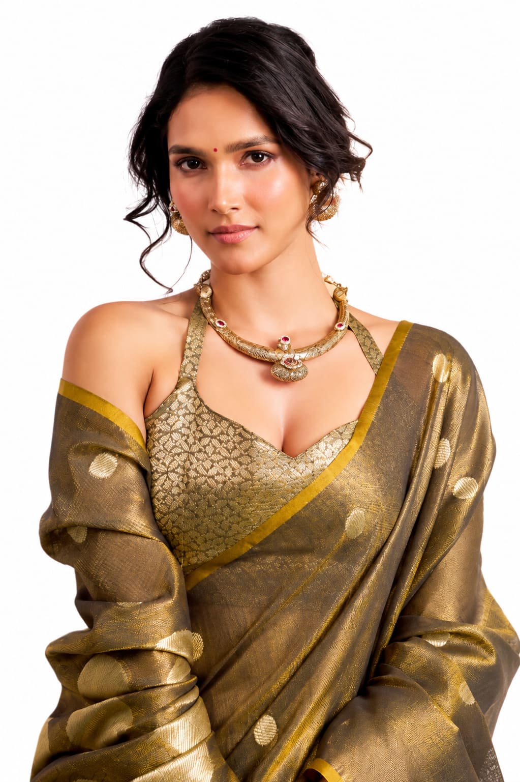 Brown Tissue Silk Zari Weaving Premium Casual Saree - Naksh Creation