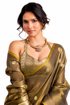 Brown Tissue Silk Zari Weaving Premium Casual Saree - Naksh Creation