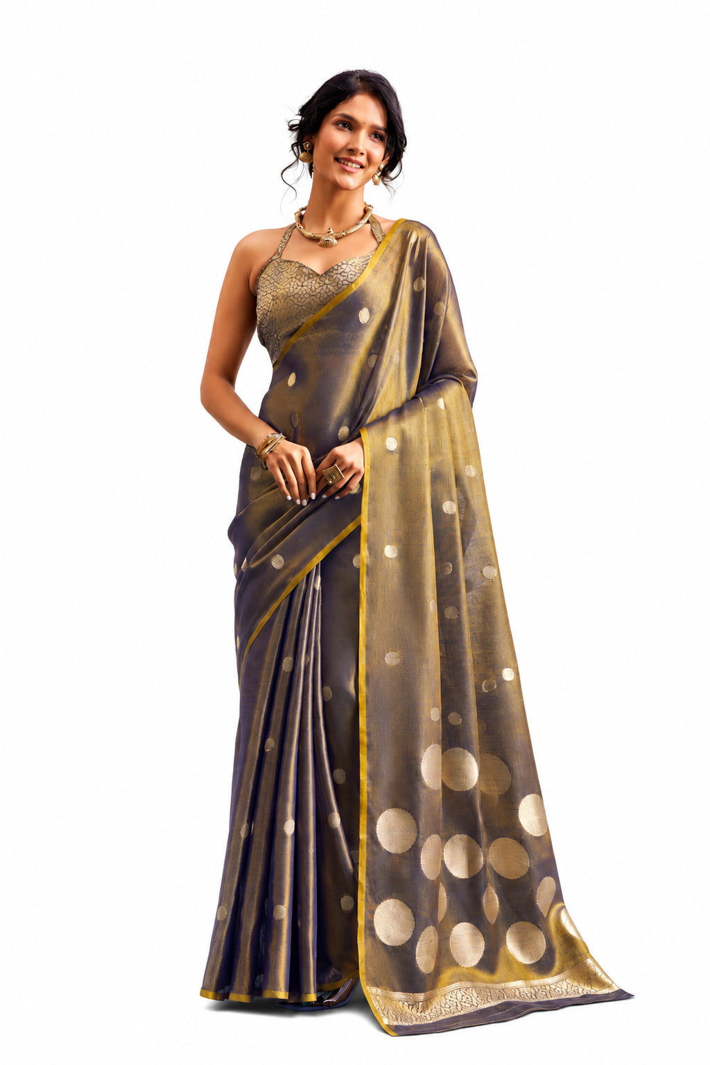 Brown Tissue Silk Saree Blouse Detail - Naksh Creation