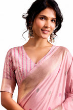 Naksh Creation Blush Pink Tissue Silk Floral Zari Saree Front View