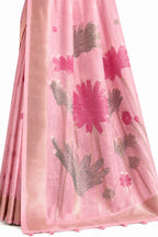Naksh Creation Blush Pink Tissue Silk Saree Floral Pallu and Zari Detail