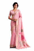 Blush Pink Linen Silk Zari Border Work Saree