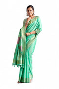 Mint Green Linen Silk Zari Border Work Saree