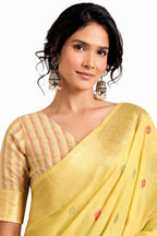 Naksh Creation Lemon Yellow Tissue Silk Floral Zari Saree Front View