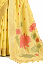 Naksh Creation Lemon Yellow Tissue Silk Saree Floral Pallu and Zari Detail