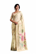 Ivory Linen Silk Zari Border Work Saree