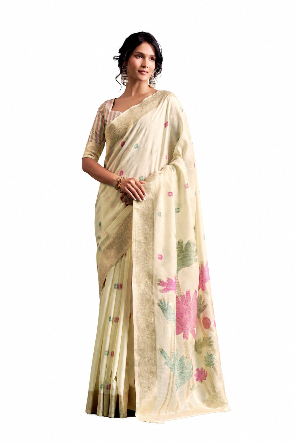 Naksh Creation Ivory Tissue Silk Saree Unstitched Blouse Detail
