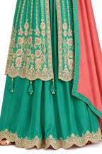 Peacock Green Chinon Embroidered Sharara Flair Detail