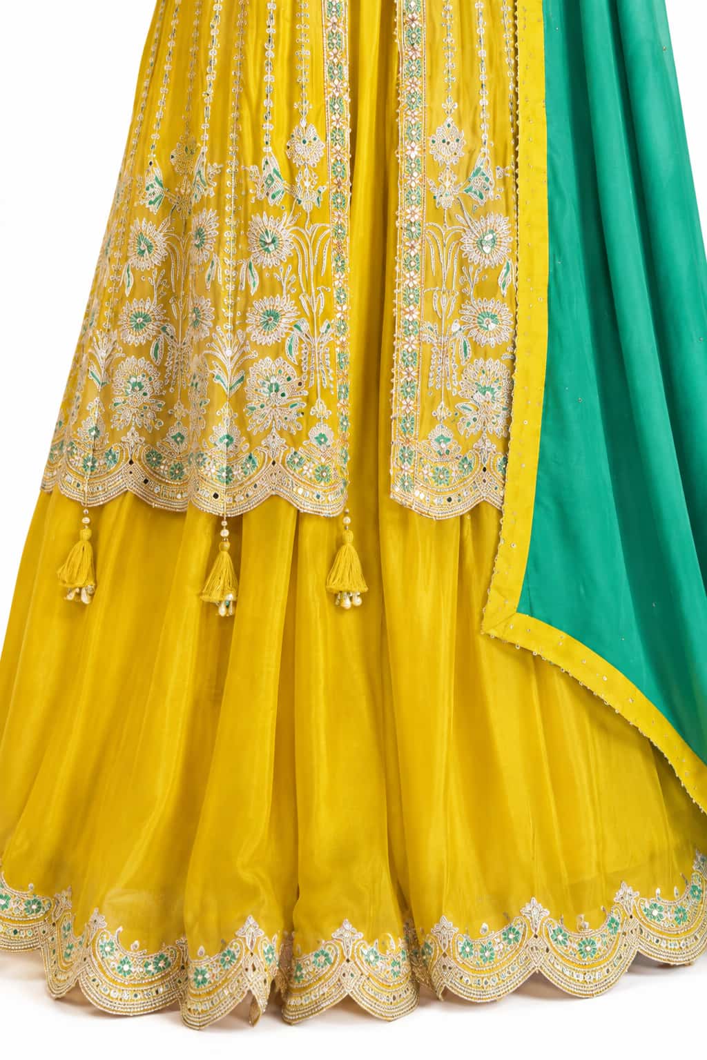 Mustard Yellow Chinon Embroidered Sharara Flair Detail