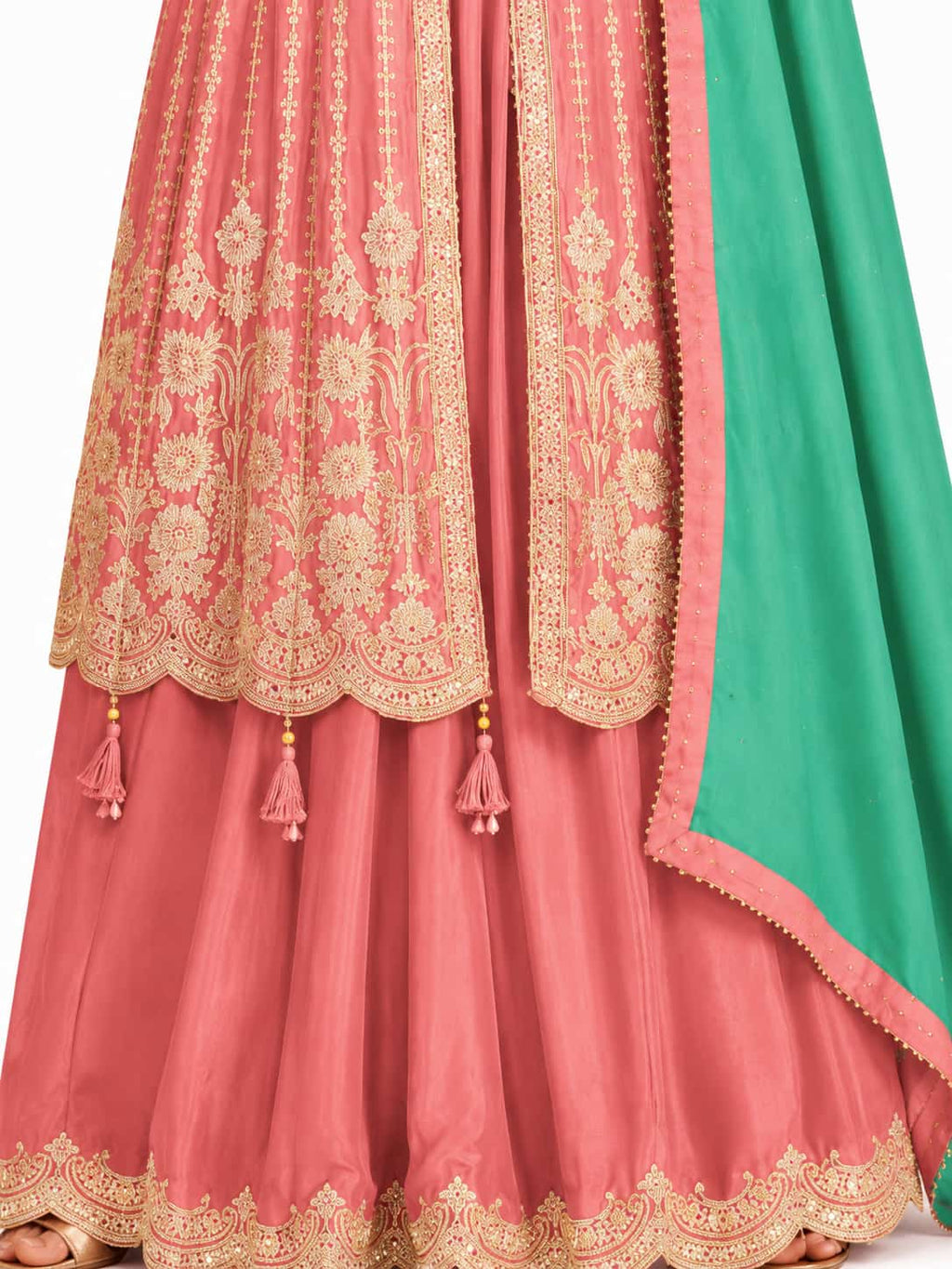 Peach Pink Chinon Embroidered Sharara Flair Detail