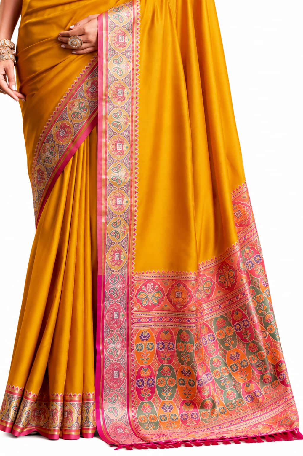 Mustard Yellow Soft Silk Zari Border Work Saree