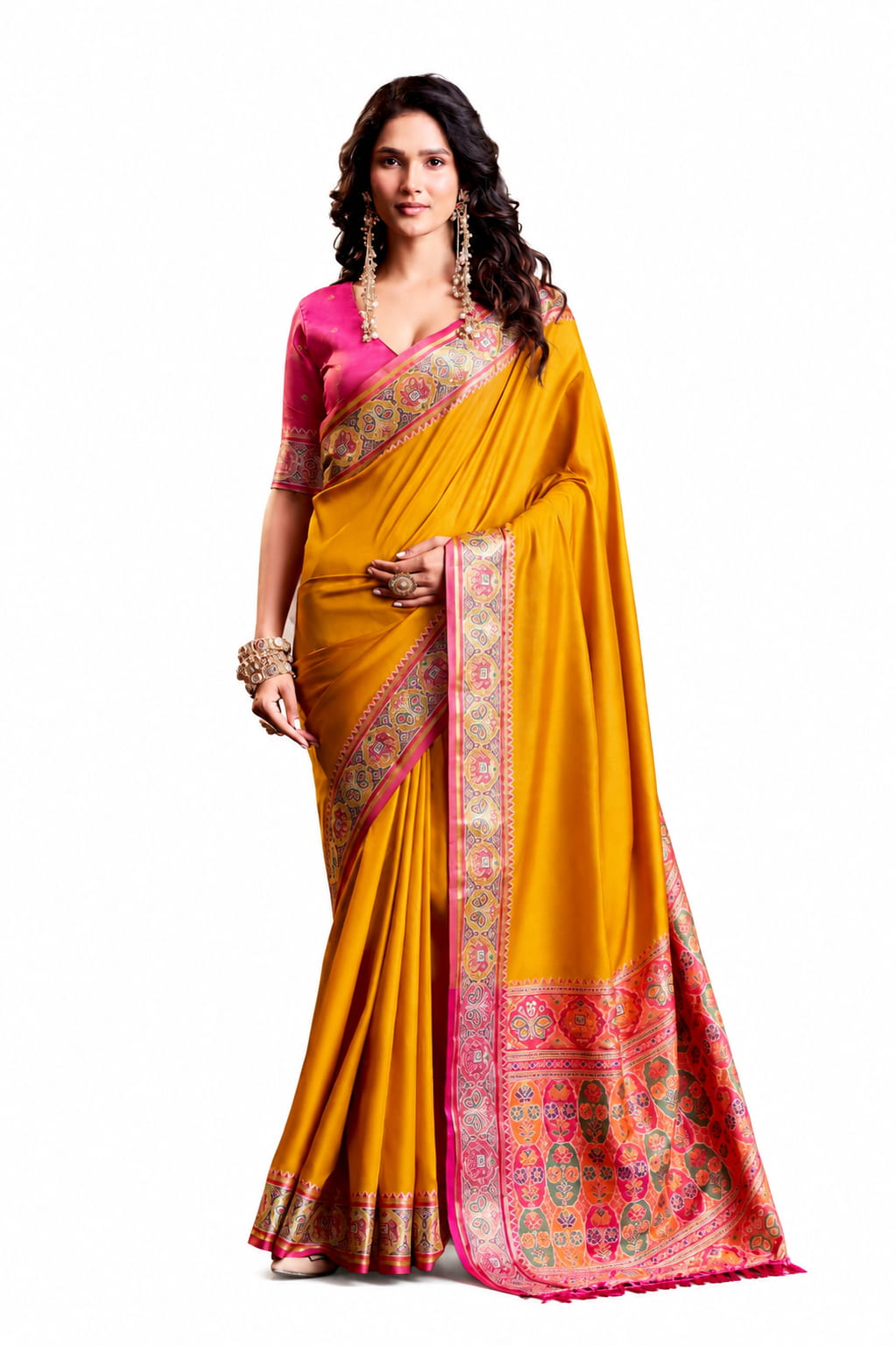 Mustard Yellow Soft Silk Zari Border Work Saree