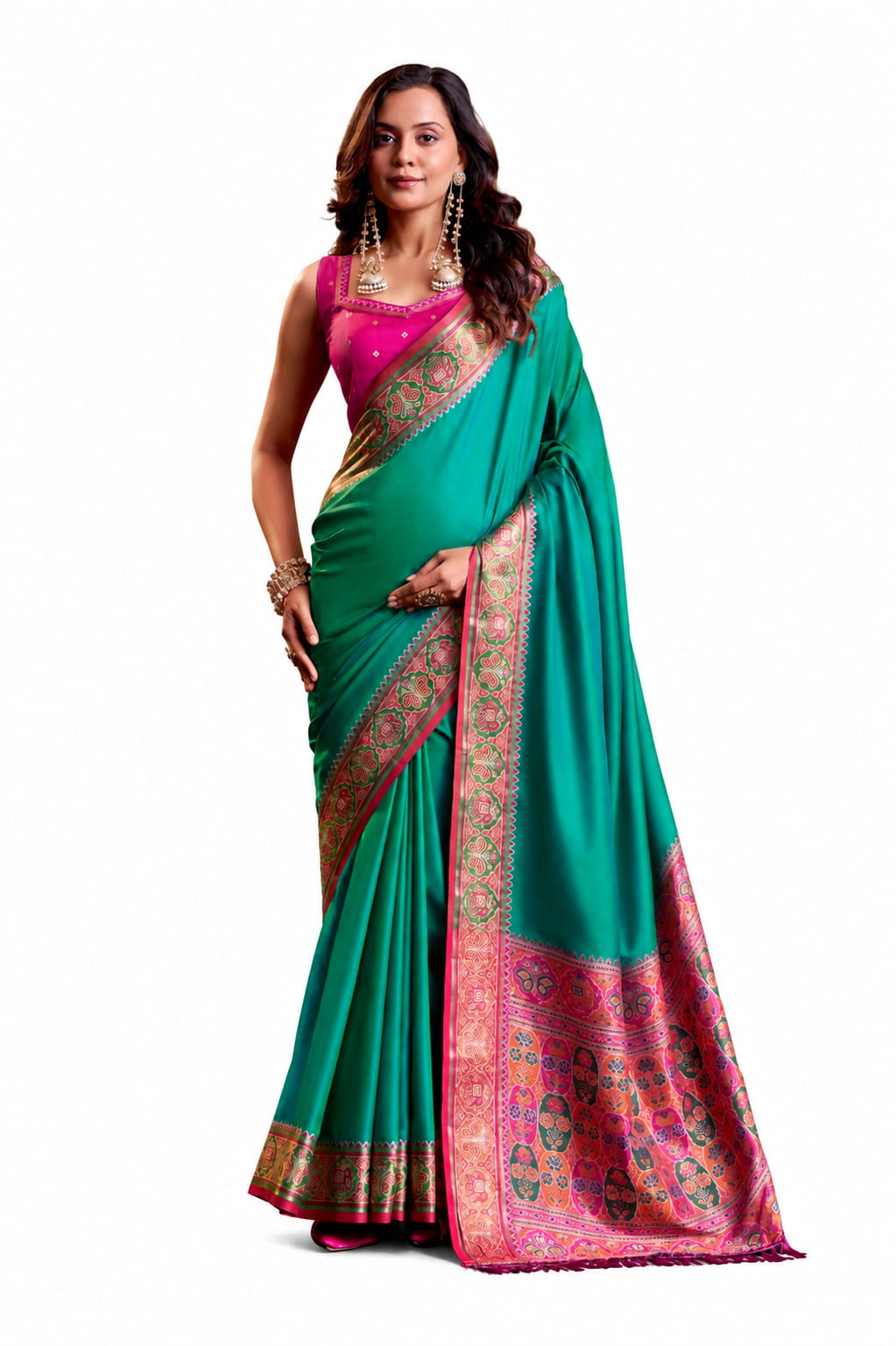 Rani Pink Soft Silk Zari Border Work Saree
