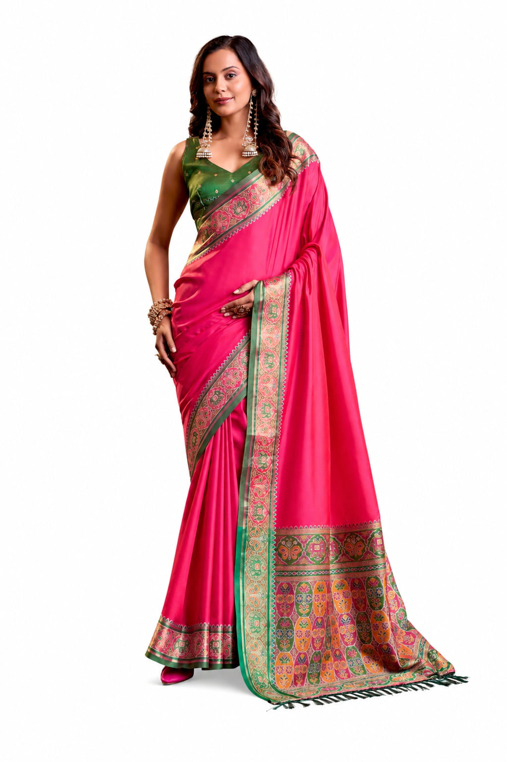 Rani Pink Soft Silk Zari Border Work Saree