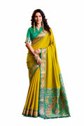 Yellow Soft Silk Zari Border Work Saree