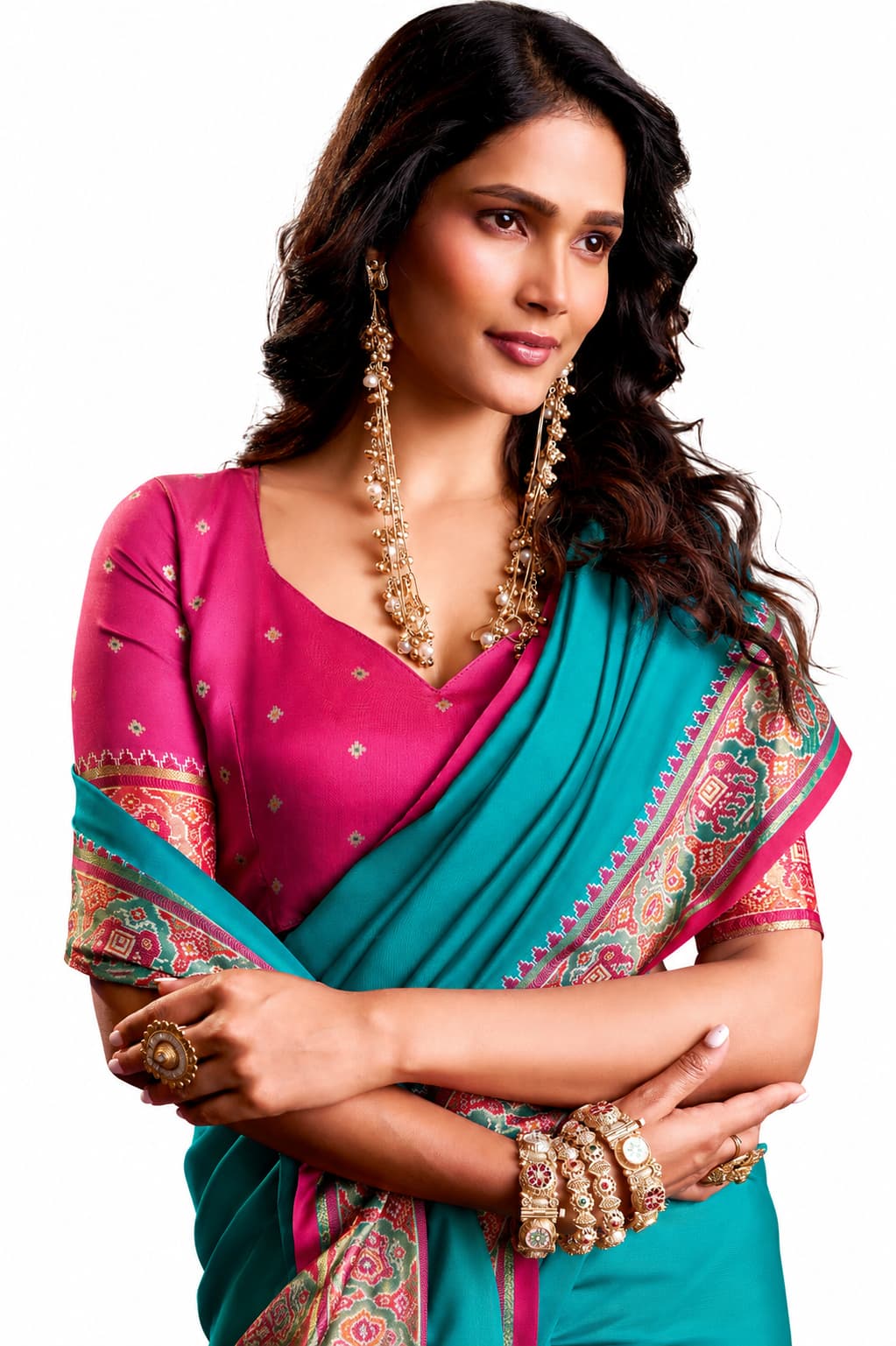 Turquoise Blue Soft Silk Zari Border Work Saree