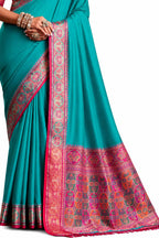 Turquoise Blue Soft Silk Zari Border Work Saree