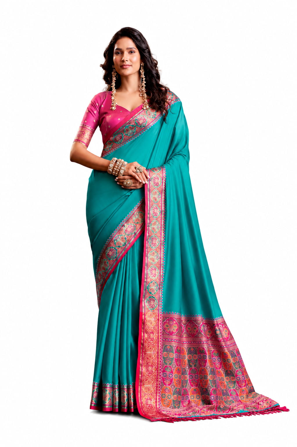 Turquoise Blue Soft Silk Zari Border Work Saree