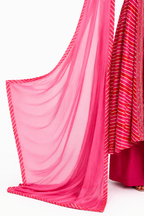 Hot Pink Chinon Printed Anarkali Suit