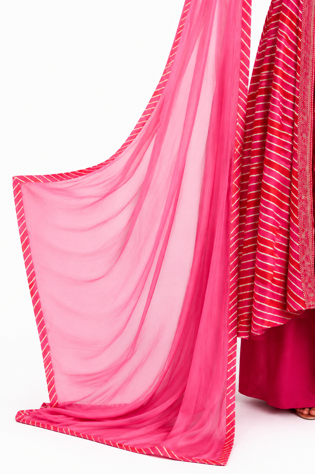 Hot Pink Chinon Printed Anarkali Suit